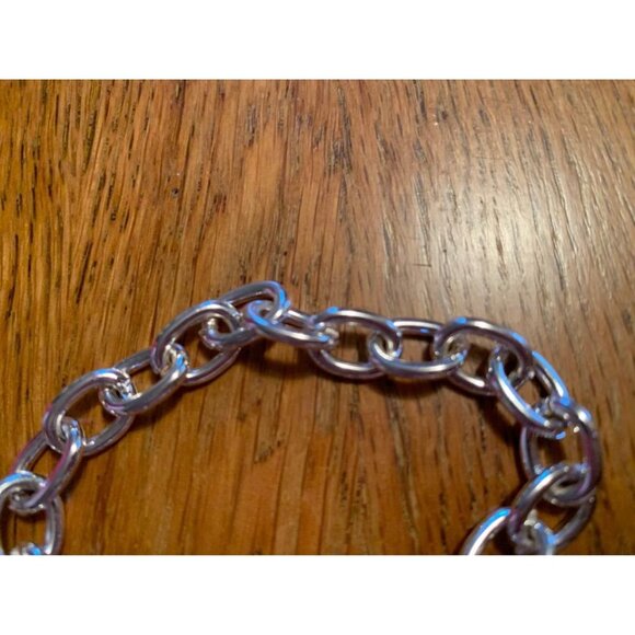 Silver Heart Charm Bracelet with Toggle Clasp Rhinestone Accents - Picture 3 of 4